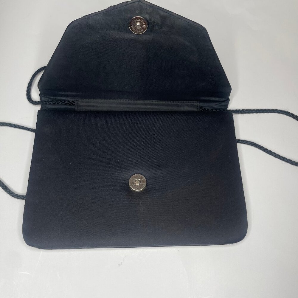 Vintage Black Satin Envelope Clutch Crossbody Bag Braided Detail 90s - Picture 4 of 9